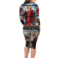 Happy Ascension Day Family Matching Long Sleeve Bodycon Dress and Hawaiian Shirt Ascension Of Jesus Christ Stained Glass Windows