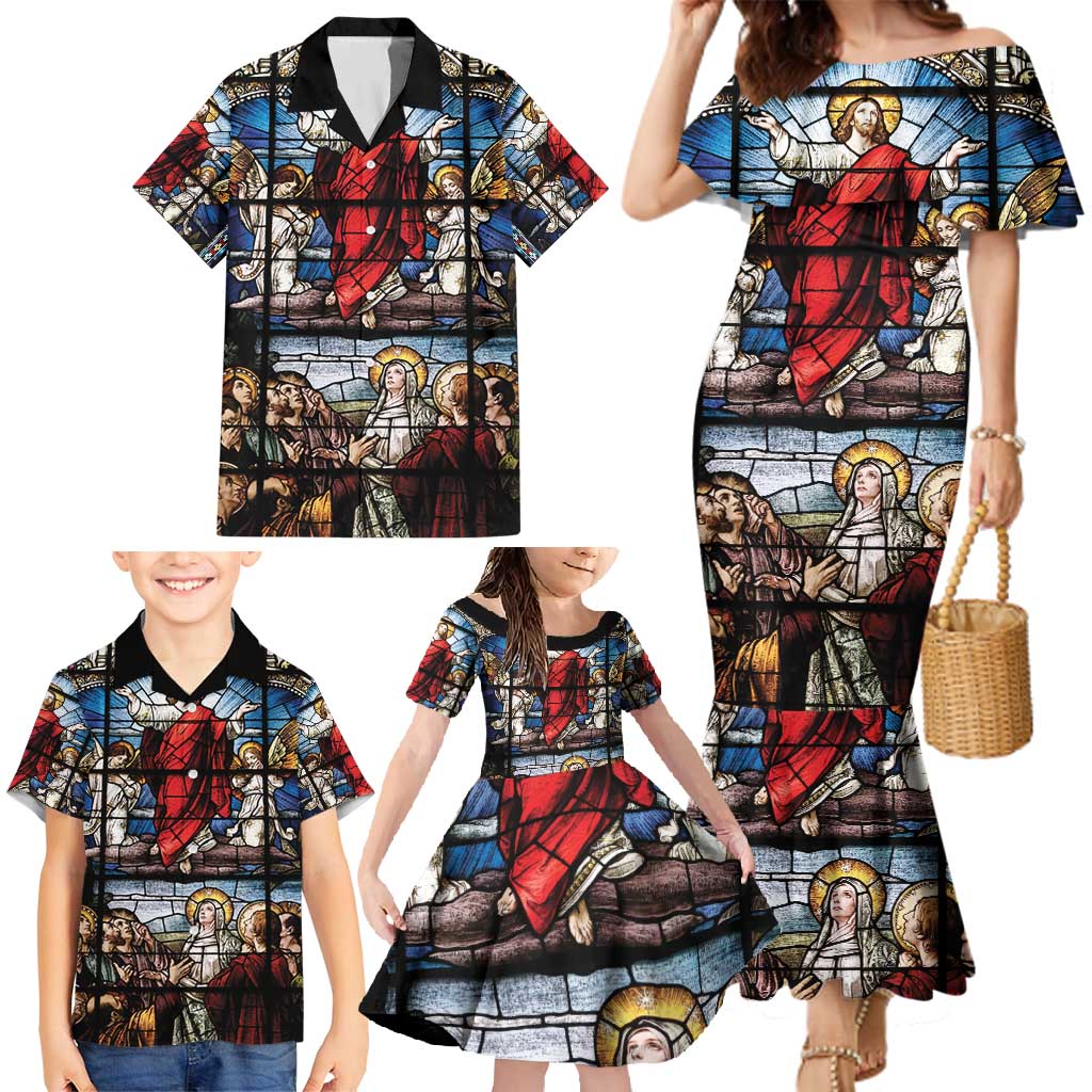 Happy Ascension Day Family Matching Mermaid Dress and Hawaiian Shirt Ascension Of Jesus Christ Stained Glass Windows