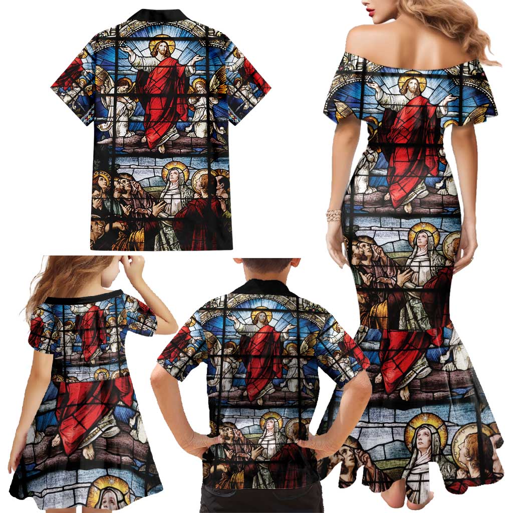 Happy Ascension Day Family Matching Mermaid Dress and Hawaiian Shirt Ascension Of Jesus Christ Stained Glass Windows
