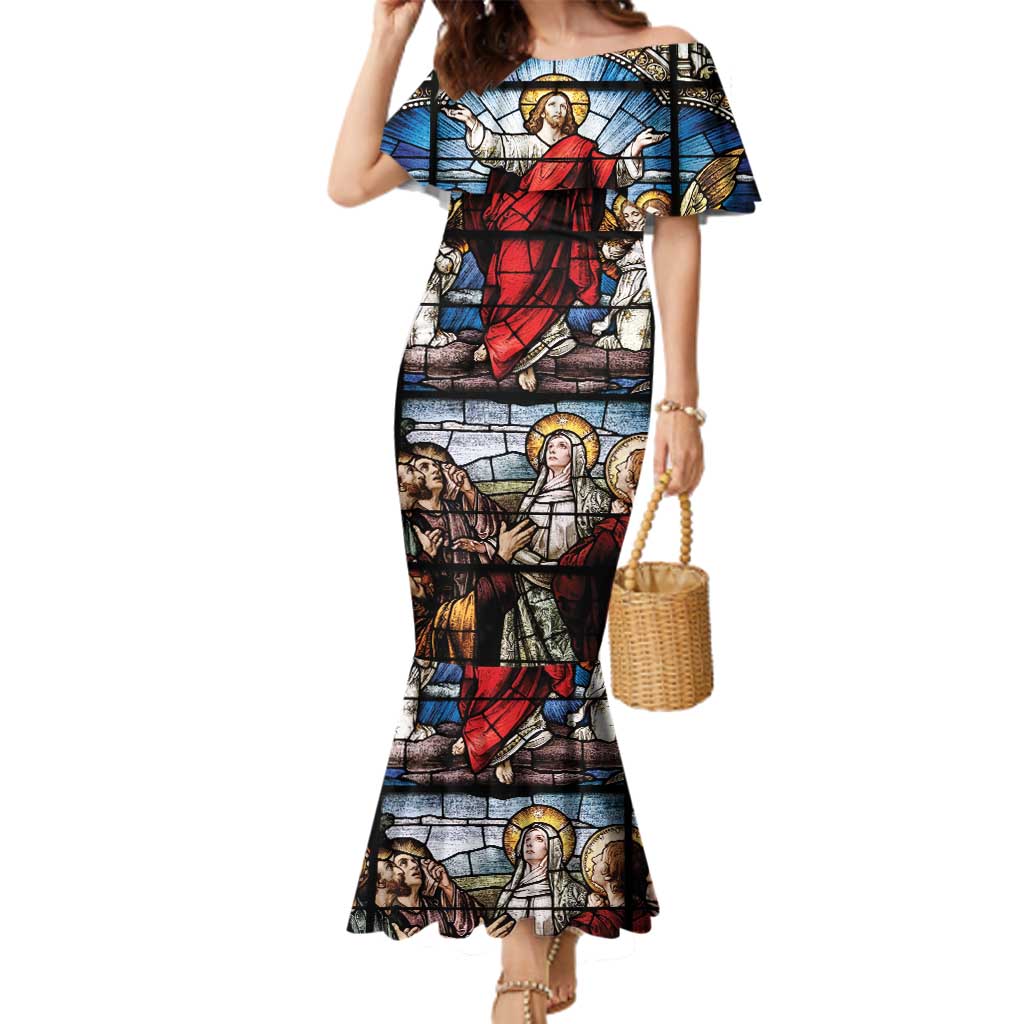 Happy Ascension Day Family Matching Mermaid Dress and Hawaiian Shirt Ascension Of Jesus Christ Stained Glass Windows