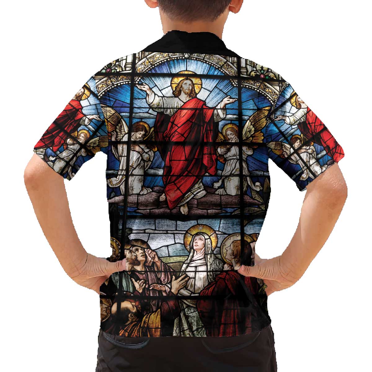 Happy Ascension Day Family Matching Off The Shoulder Long Sleeve Dress and Hawaiian Shirt Ascension Of Jesus Christ Stained Glass Windows