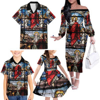 Happy Ascension Day Family Matching Off The Shoulder Long Sleeve Dress and Hawaiian Shirt Ascension Of Jesus Christ Stained Glass Windows