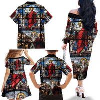 Happy Ascension Day Family Matching Off The Shoulder Long Sleeve Dress and Hawaiian Shirt Ascension Of Jesus Christ Stained Glass Windows
