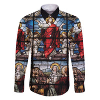 Happy Ascension Day Family Matching Off The Shoulder Long Sleeve Dress and Hawaiian Shirt Ascension Of Jesus Christ Stained Glass Windows