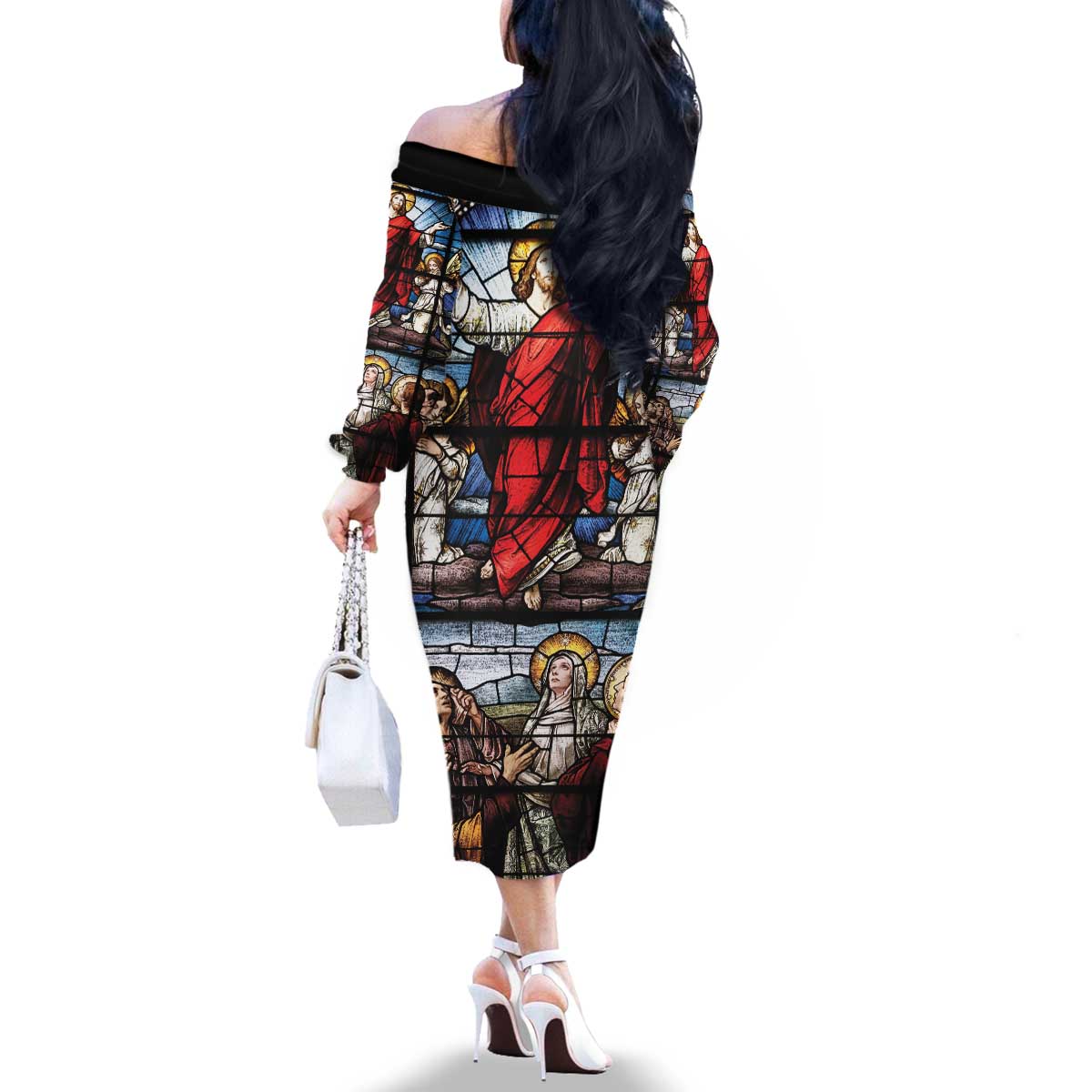 Happy Ascension Day Family Matching Off The Shoulder Long Sleeve Dress and Hawaiian Shirt Ascension Of Jesus Christ Stained Glass Windows