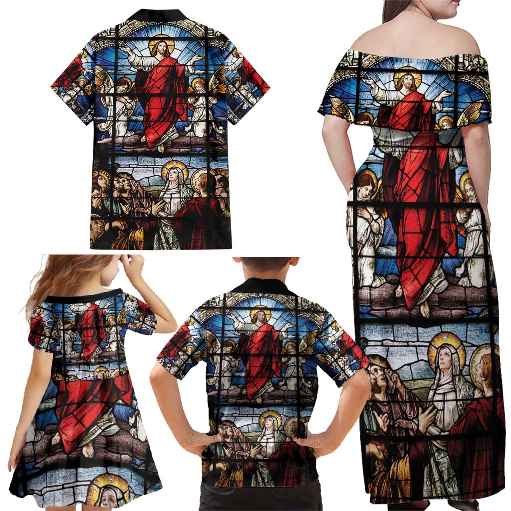 Happy Ascension Day Family Matching Off Shoulder Maxi Dress and Hawaiian Shirt Ascension Of Jesus Christ Stained Glass Windows