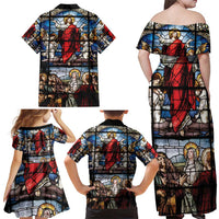 Happy Ascension Day Family Matching Off Shoulder Maxi Dress and Hawaiian Shirt Ascension Of Jesus Christ Stained Glass Windows