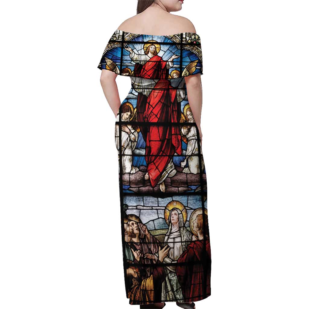 Happy Ascension Day Family Matching Off Shoulder Maxi Dress and Hawaiian Shirt Ascension Of Jesus Christ Stained Glass Windows