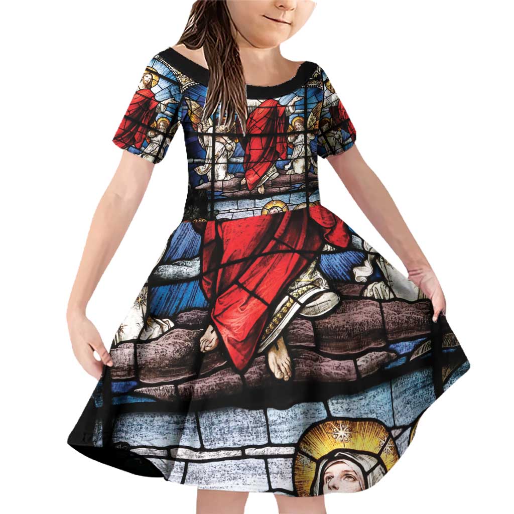 Happy Ascension Day Family Matching Off Shoulder Short Dress and Hawaiian Shirt Ascension Of Jesus Christ Stained Glass Windows