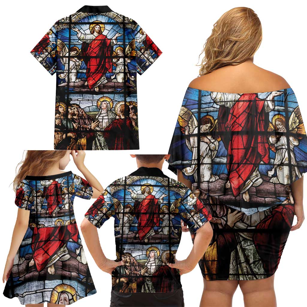 Happy Ascension Day Family Matching Off Shoulder Short Dress and Hawaiian Shirt Ascension Of Jesus Christ Stained Glass Windows