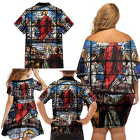 Happy Ascension Day Family Matching Off Shoulder Short Dress and Hawaiian Shirt Ascension Of Jesus Christ Stained Glass Windows