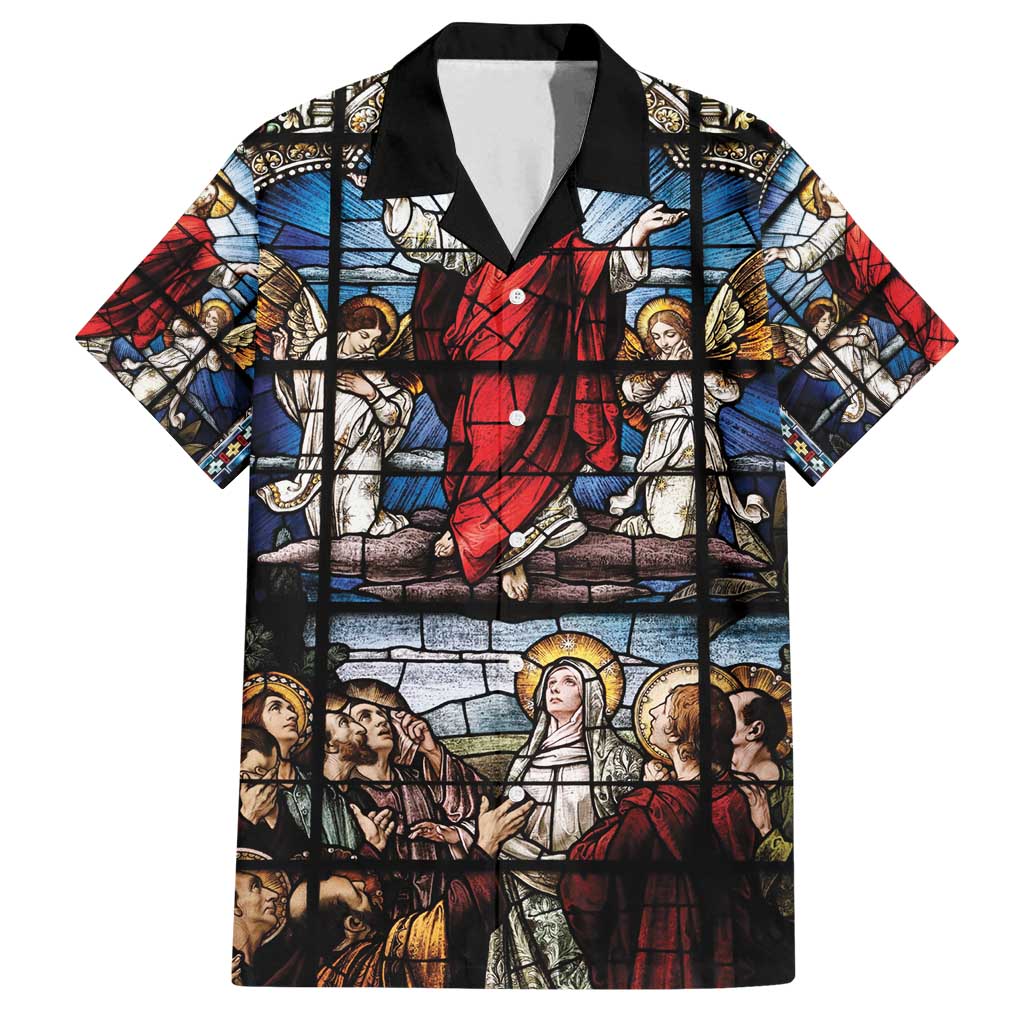 Happy Ascension Day Family Matching Off Shoulder Short Dress and Hawaiian Shirt Ascension Of Jesus Christ Stained Glass Windows
