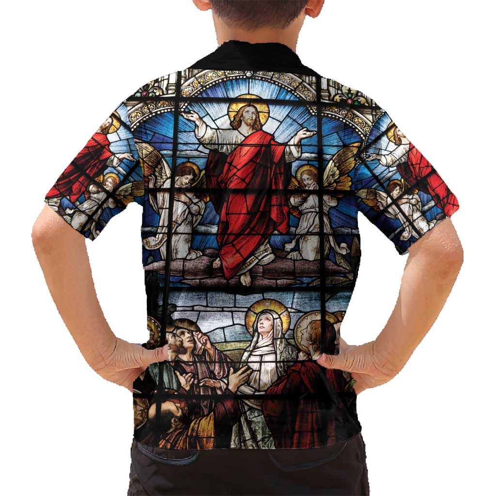 Happy Ascension Day Family Matching Puletasi and Hawaiian Shirt Ascension Of Jesus Christ Stained Glass Windows