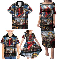 Happy Ascension Day Family Matching Puletasi and Hawaiian Shirt Ascension Of Jesus Christ Stained Glass Windows