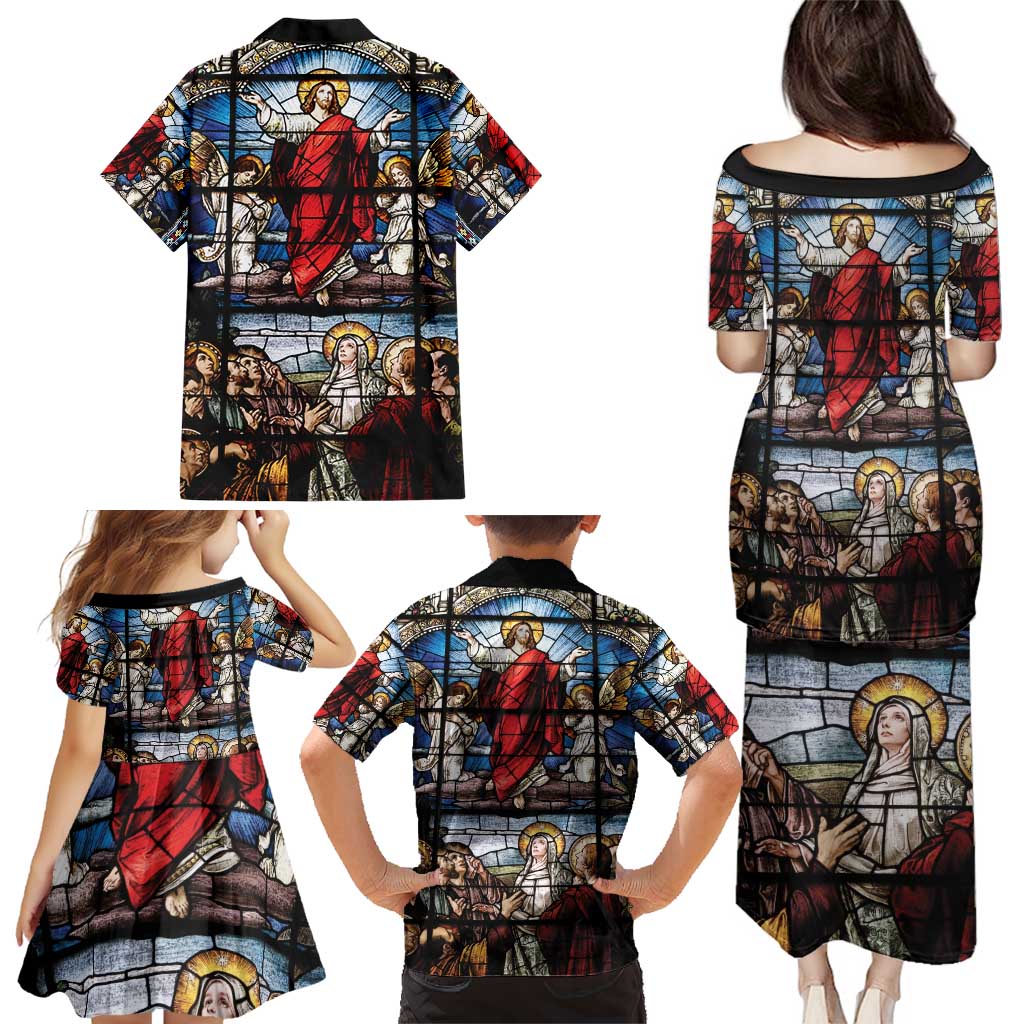 Happy Ascension Day Family Matching Puletasi and Hawaiian Shirt Ascension Of Jesus Christ Stained Glass Windows