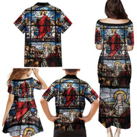 Happy Ascension Day Family Matching Puletasi and Hawaiian Shirt Ascension Of Jesus Christ Stained Glass Windows
