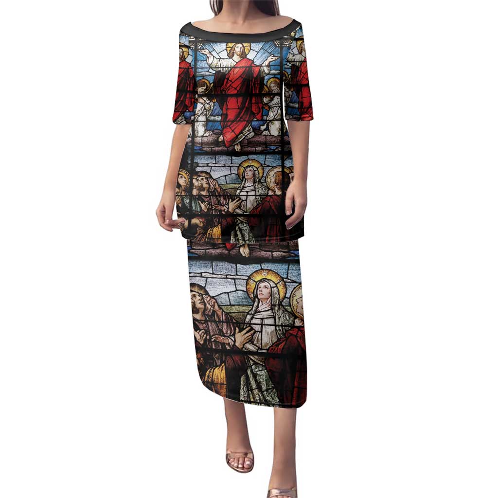 Happy Ascension Day Family Matching Puletasi and Hawaiian Shirt Ascension Of Jesus Christ Stained Glass Windows