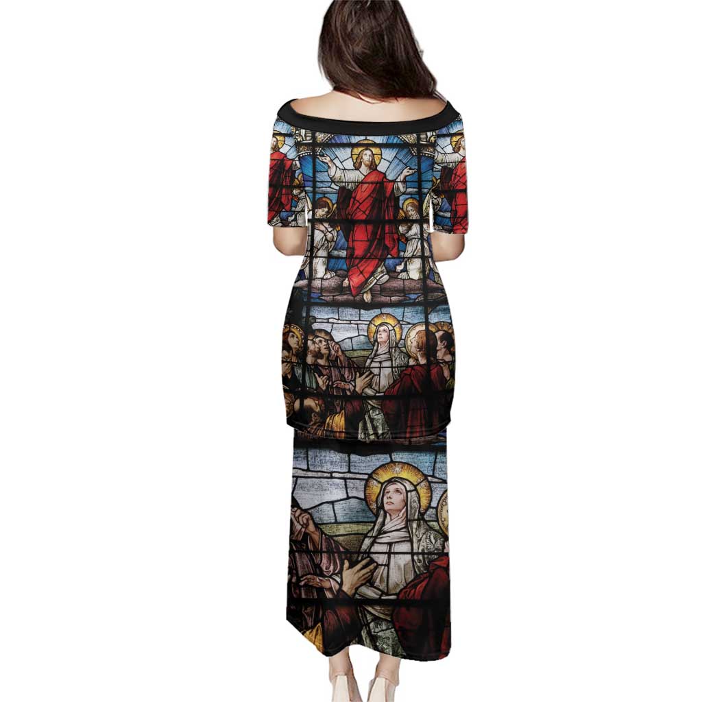 Happy Ascension Day Family Matching Puletasi and Hawaiian Shirt Ascension Of Jesus Christ Stained Glass Windows