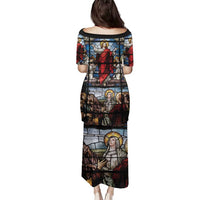 Happy Ascension Day Family Matching Puletasi and Hawaiian Shirt Ascension Of Jesus Christ Stained Glass Windows