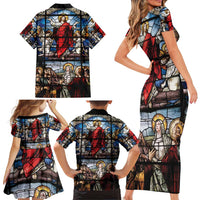Happy Ascension Day Family Matching Short Sleeve Bodycon Dress and Hawaiian Shirt Ascension Of Jesus Christ Stained Glass Windows