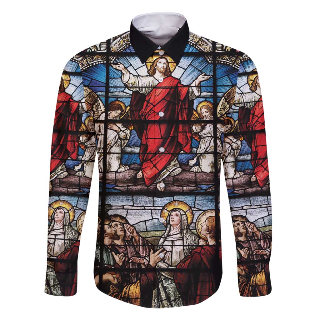 Happy Ascension Day Family Matching Short Sleeve Bodycon Dress and Hawaiian Shirt Ascension Of Jesus Christ Stained Glass Windows