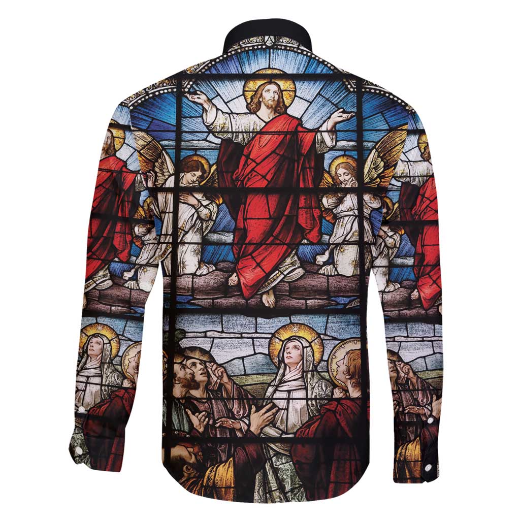 Happy Ascension Day Family Matching Short Sleeve Bodycon Dress and Hawaiian Shirt Ascension Of Jesus Christ Stained Glass Windows