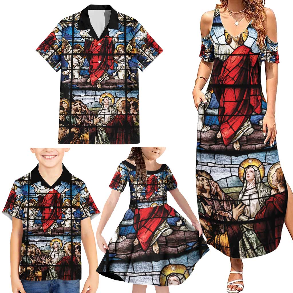 Happy Ascension Day Family Matching Summer Maxi Dress and Hawaiian Shirt Ascension Of Jesus Christ Stained Glass Windows