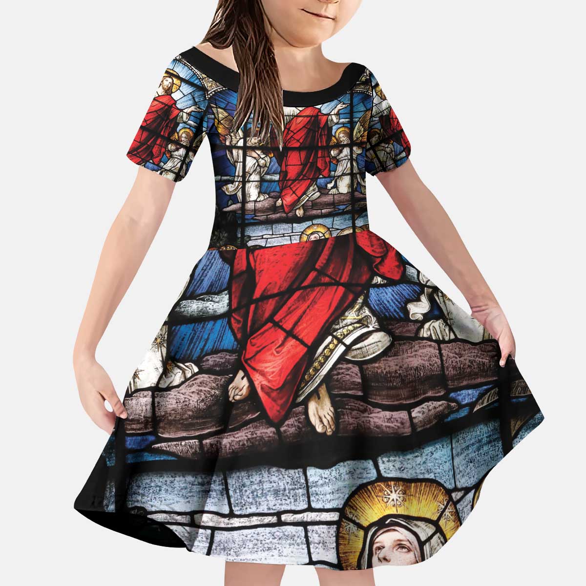 Happy Ascension Day Kid Short Sleeve Dress Ascension Of Jesus Christ Stained Glass Windows
