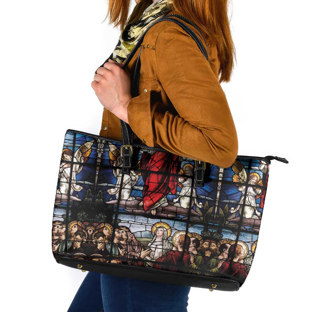 Happy Ascension Day Leather Tote Bag Ascension Of Jesus Christ Stained Glass Windows