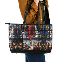 Happy Ascension Day Leather Tote Bag Ascension Of Jesus Christ Stained Glass Windows