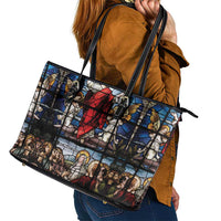 Happy Ascension Day Leather Tote Bag Ascension Of Jesus Christ Stained Glass Windows