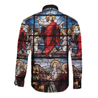 Happy Ascension Day Long Sleeve Button Shirt Ascension Of Jesus Christ Stained Glass Windows