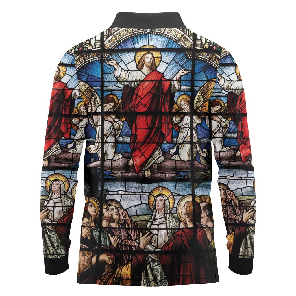 Happy Ascension Day Long Sleeve Polo Shirt Ascension Of Jesus Christ Stained Glass Windows