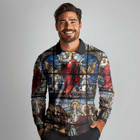 Happy Ascension Day Long Sleeve Polo Shirt Ascension Of Jesus Christ Stained Glass Windows