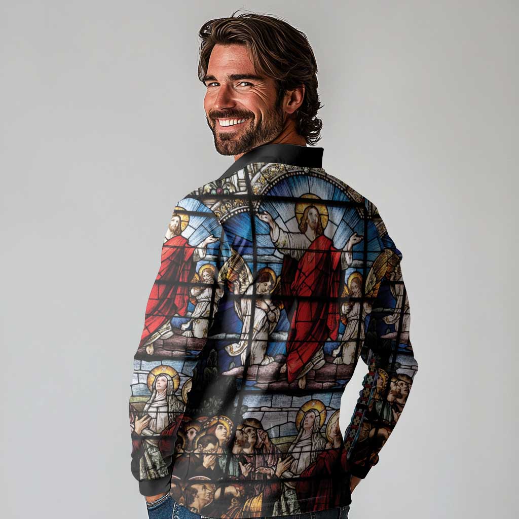 Happy Ascension Day Long Sleeve Polo Shirt Ascension Of Jesus Christ Stained Glass Windows