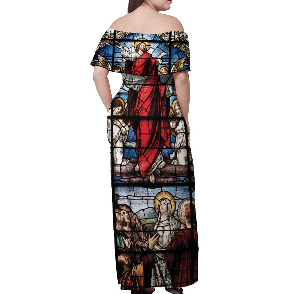 Happy Ascension Day Off Shoulder Maxi Dress Ascension Of Jesus Christ Stained Glass Windows