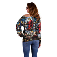 Happy Ascension Day Off Shoulder Sweater Ascension Of Jesus Christ Stained Glass Windows