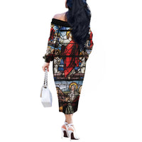 Happy Ascension Day Off The Shoulder Long Sleeve Dress Ascension Of Jesus Christ Stained Glass Windows