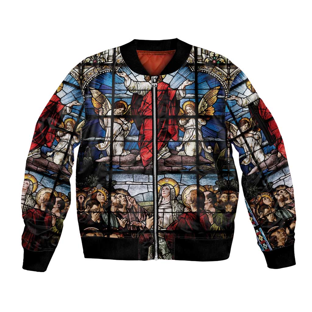 Happy Ascension Day Sleeve Zip Bomber Jacket Ascension Of Jesus Christ Stained Glass Windows