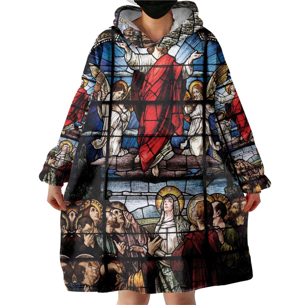 Happy Ascension Day Wearable Blanket Hoodie Ascension Of Jesus Christ Stained Glass Windows