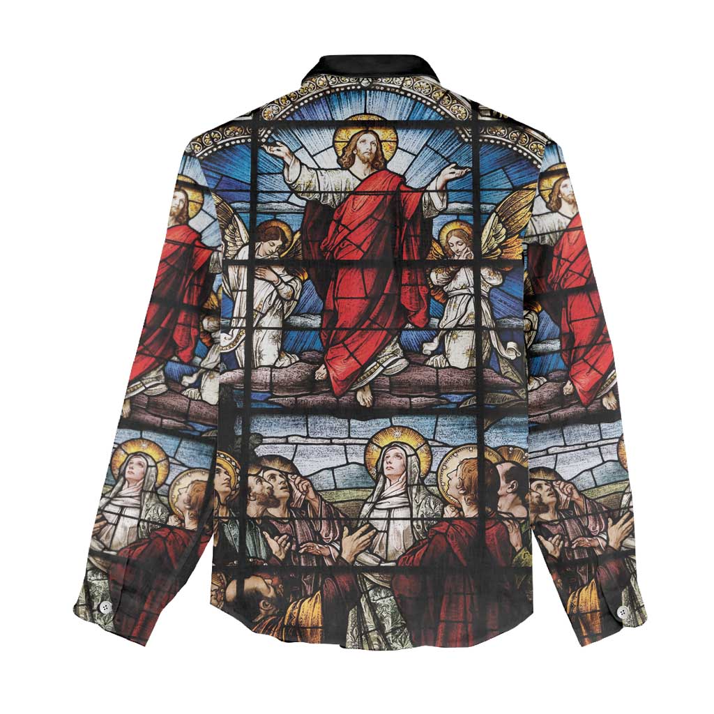 Happy Ascension Day Women Casual Shirt Ascension Of Jesus Christ Stained Glass Windows