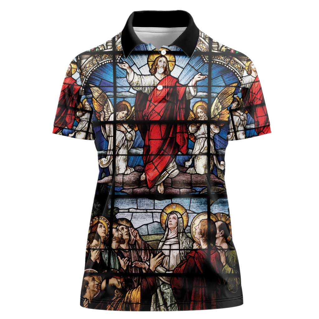 Happy Ascension Day Women Polo Shirt Ascension Of Jesus Christ Stained Glass Windows