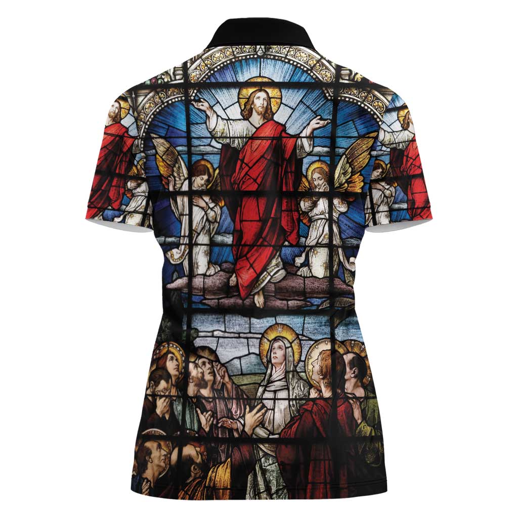 Happy Ascension Day Women Polo Shirt Ascension Of Jesus Christ Stained Glass Windows