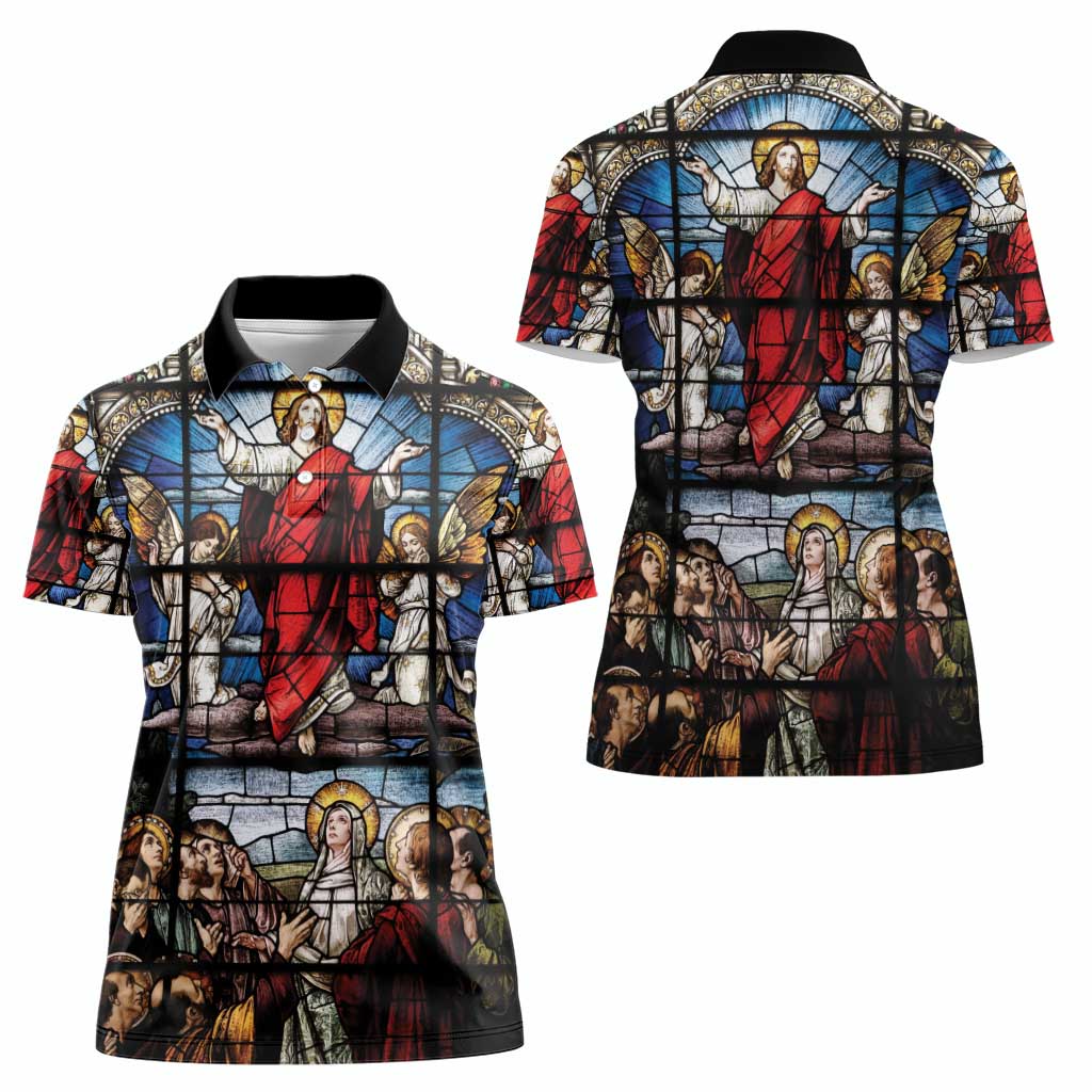Happy Ascension Day Women Polo Shirt Ascension Of Jesus Christ Stained Glass Windows