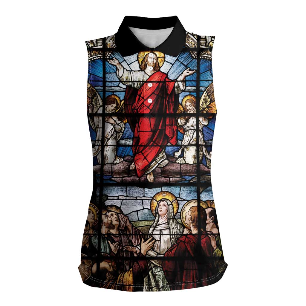Happy Ascension Day Women Sleeveless Polo Shirt Ascension Of Jesus Christ Stained Glass Windows
