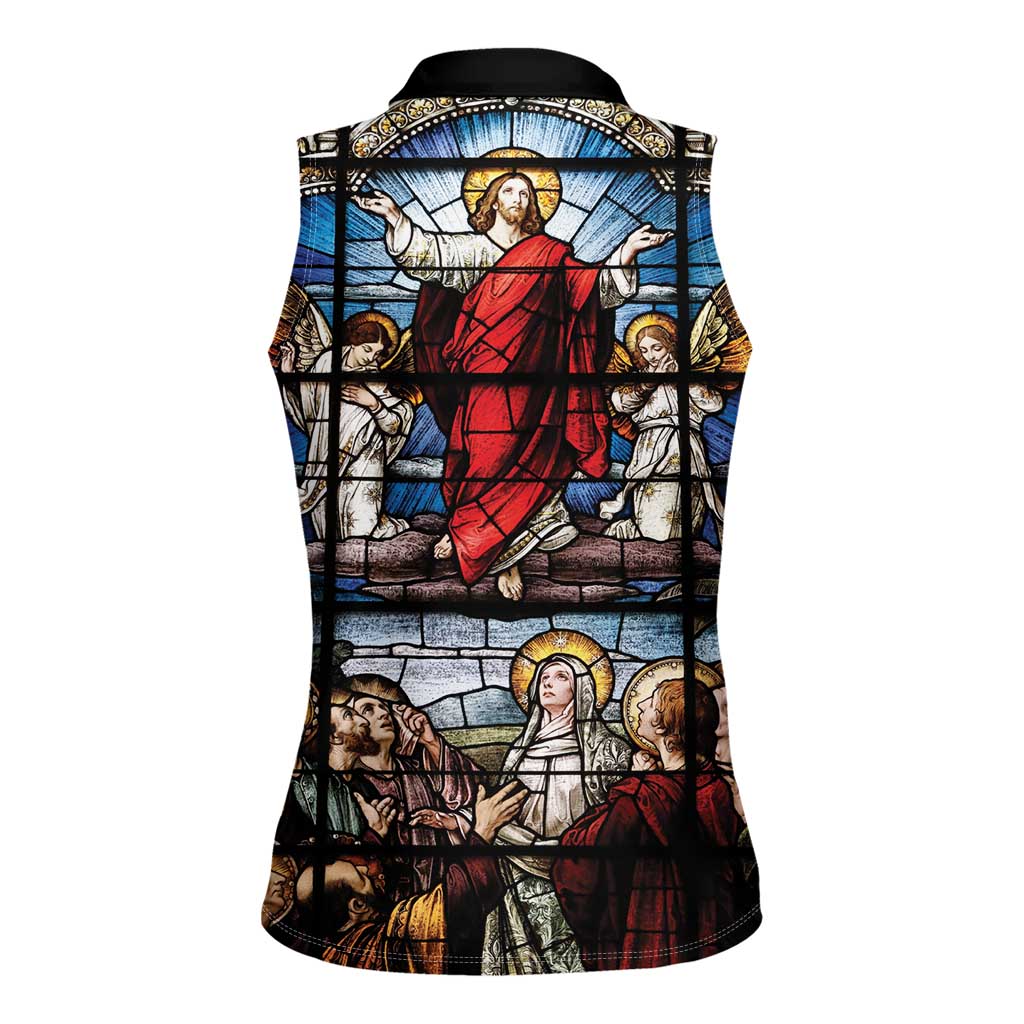 Happy Ascension Day Women Sleeveless Polo Shirt Ascension Of Jesus Christ Stained Glass Windows