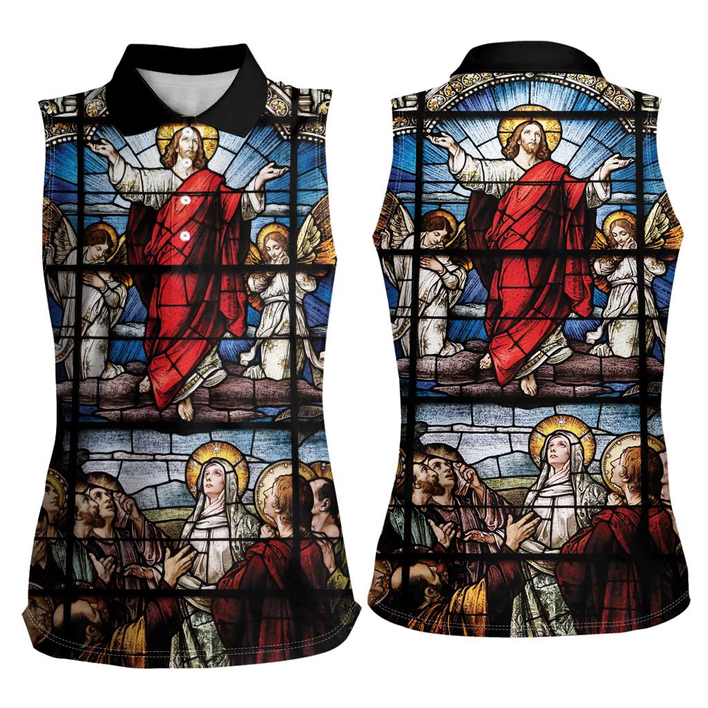 Happy Ascension Day Women Sleeveless Polo Shirt Ascension Of Jesus Christ Stained Glass Windows