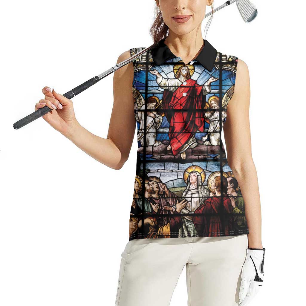 Happy Ascension Day Women Sleeveless Polo Shirt Ascension Of Jesus Christ Stained Glass Windows