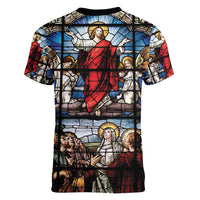 Happy Ascension Day Women V-Neck T-Shirt Ascension Of Jesus Christ Stained Glass Windows