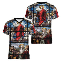 Happy Ascension Day Women V-Neck T-Shirt Ascension Of Jesus Christ Stained Glass Windows
